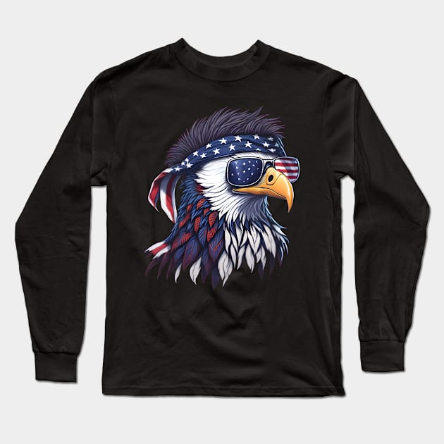 Patriotic Bald Eagle Mullet USA American Flag 4th of July Long Sleeve T-Shirt by CraftingHouse's Design